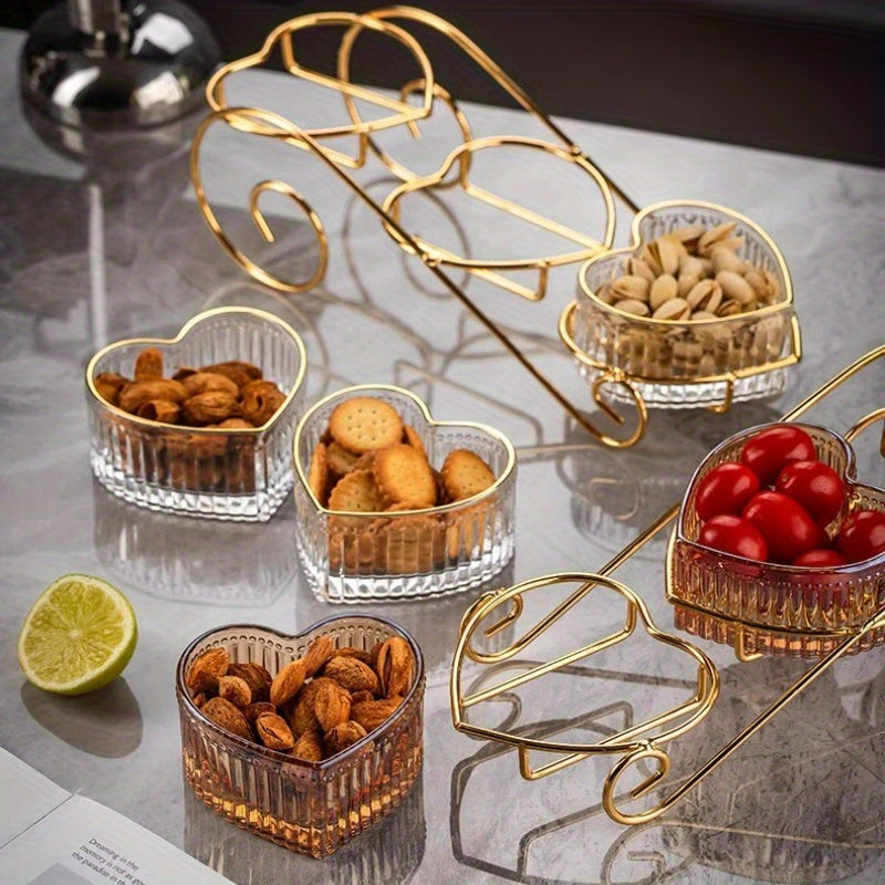 1set Multi-layers Fruit Stand With 3 Creative Heart Shaped Glass Fruit Plate, Cake Candy Dessert Stand, For Home Living Room Tea Table Party Wedding, Table Decorations, Serveware Accessories Eid Al-Adha Mubarak