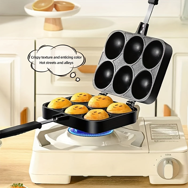 Non-Stick Egg Waffle Mold Frying Pan, Face Egg Waffle Maker, Double-Sided Non-Stick Cake Baking Pan, Face Pancake Pan, Takoyaki Frying Pan, Perfect Choice for Breakfast, Lunch, And Dinner, Kitchen Gadgets for Home Use.