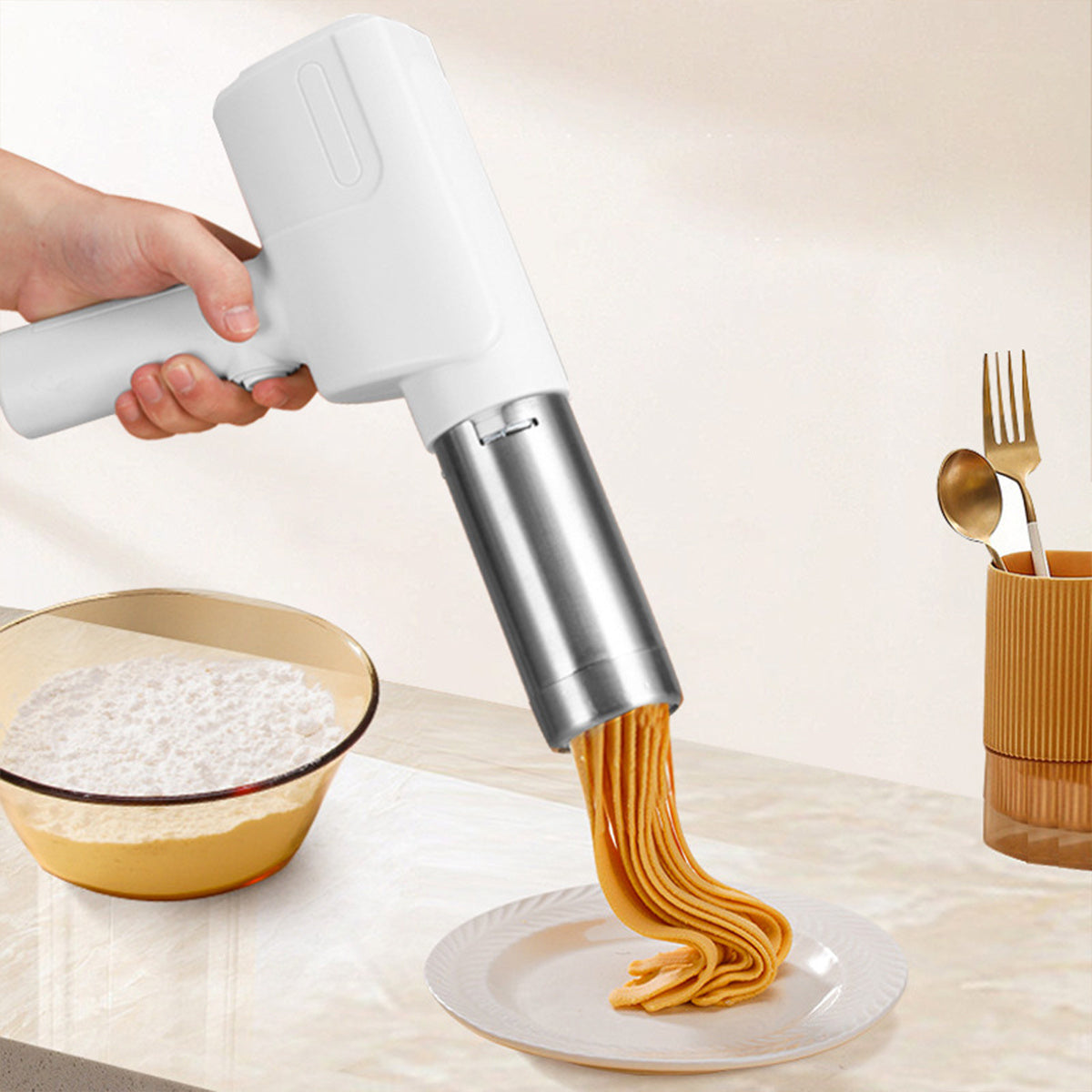 Electric Pasta Maker, Pasta Press Machine, Hands-Free Pasta Maker, Compact Handheld Wireless Noodle Maker for Home Use, Multi-Functional for Five Pasta Shapes, Gift for Loved Ones, Colleagues, and Elders, Portable Appliance, Wireless Operation