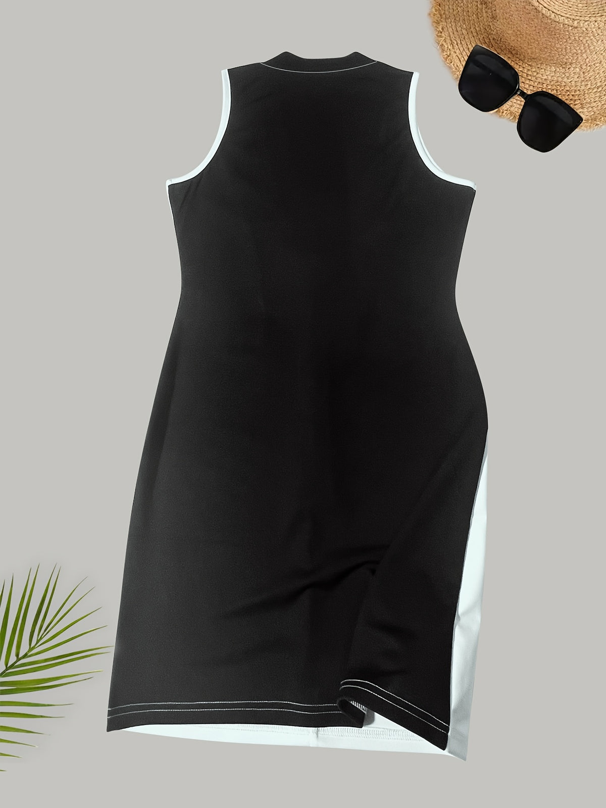 Chic Deep V Constract Trim Buttons Sleeveless Bodycon Dress