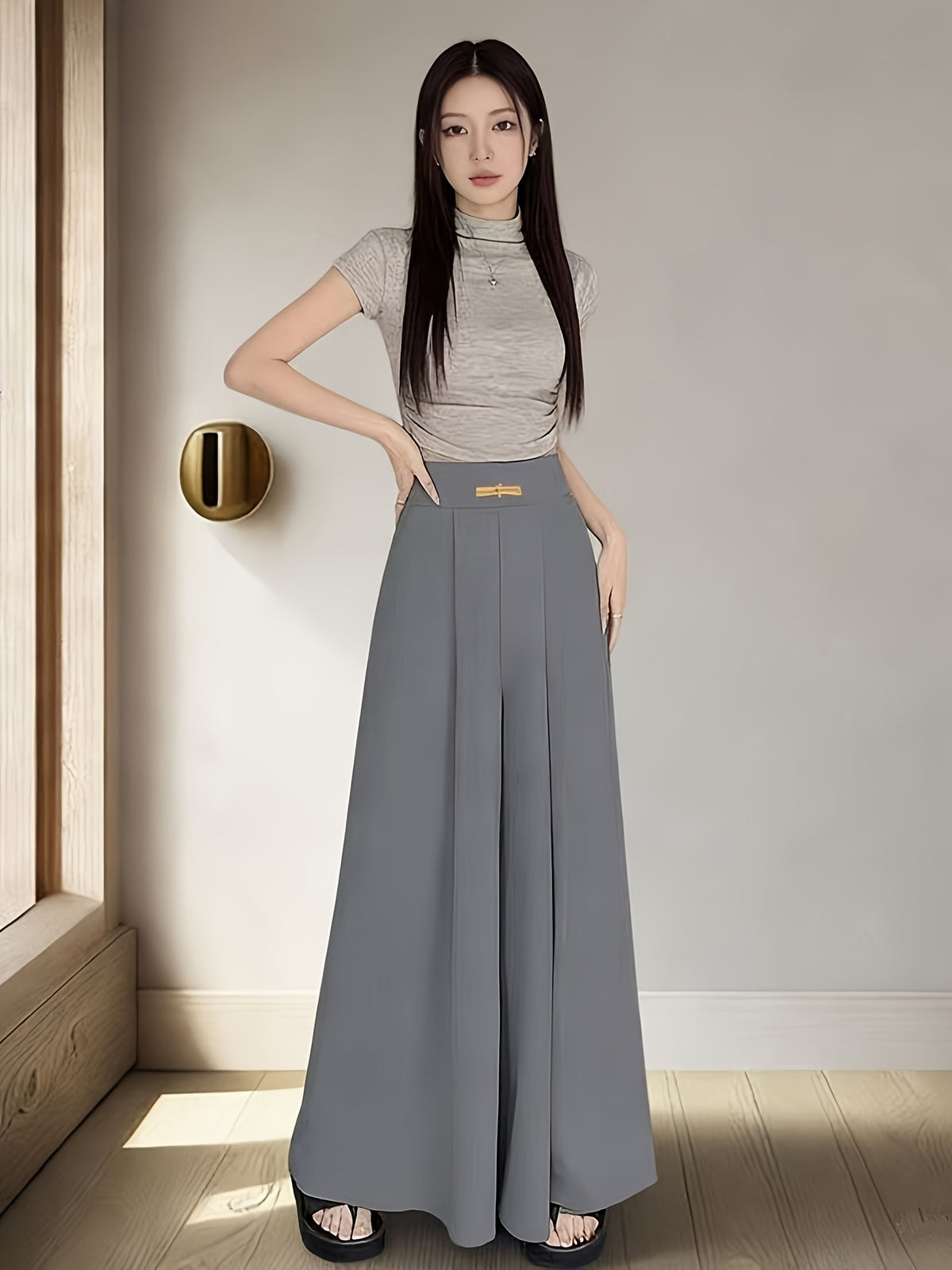Yamamoto Skirt Pants Women's Summer New Fashionable and Versatile Outerwear High Waist Hanging A-line Skirt Casual Wide Leg Straight Leg Pants Skirt