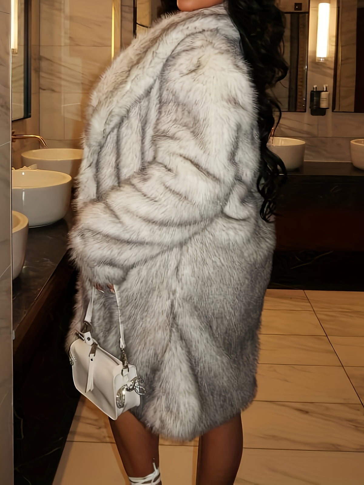 Women's Elegant Winter Fur Coat with Jacket design - Machine Washable Artificial Fox/Animal Fur Outerwear, Solid Color Cold Weather Coat (No Bulk Non-Elastic Blazer for Interviews, Parties, Daily Use)