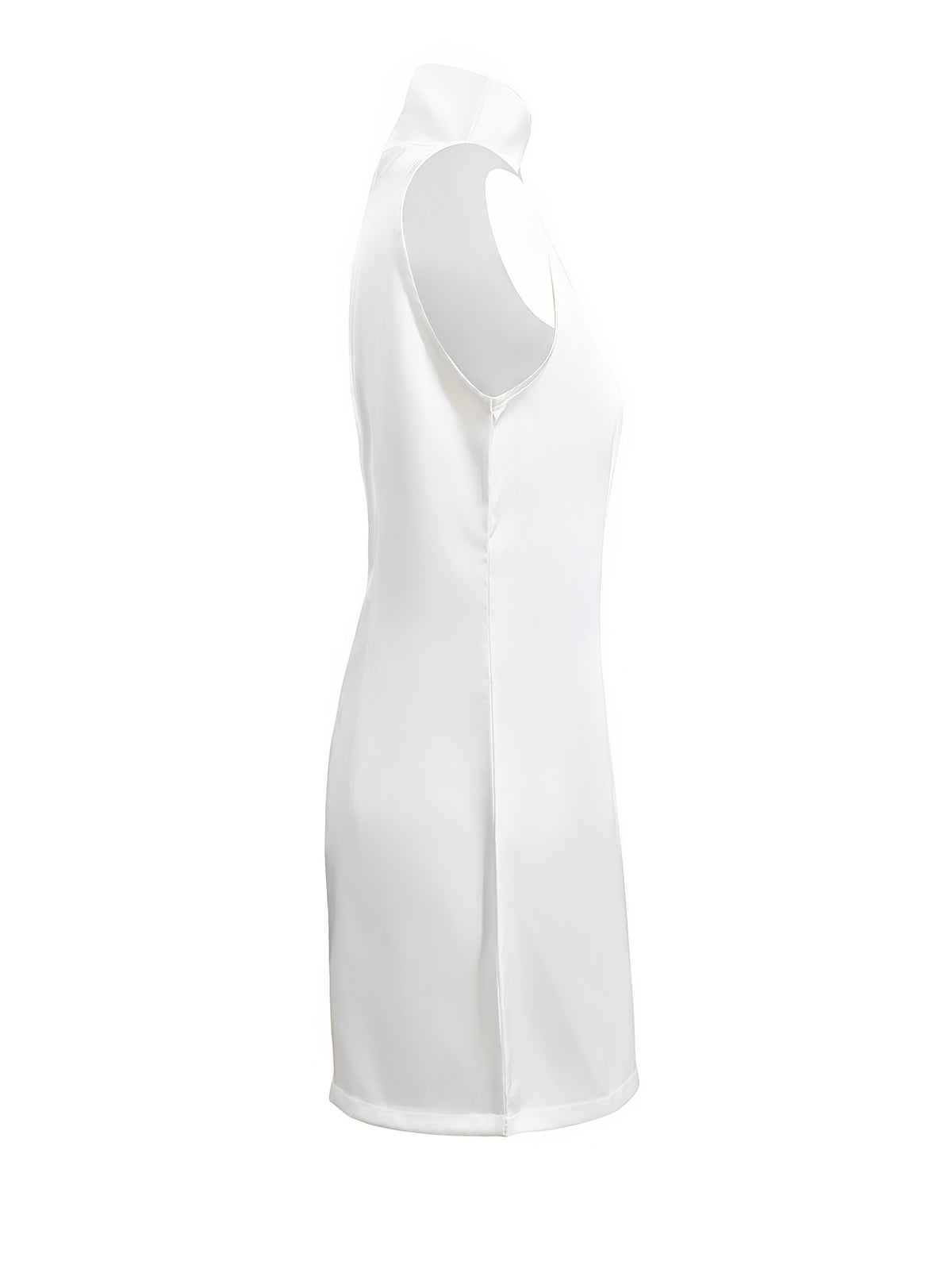 Elegant White Sleeveless Dress | Fitted, Crew Neck, Button Details, Perfect for Work, Casual, and Festive Occasions
