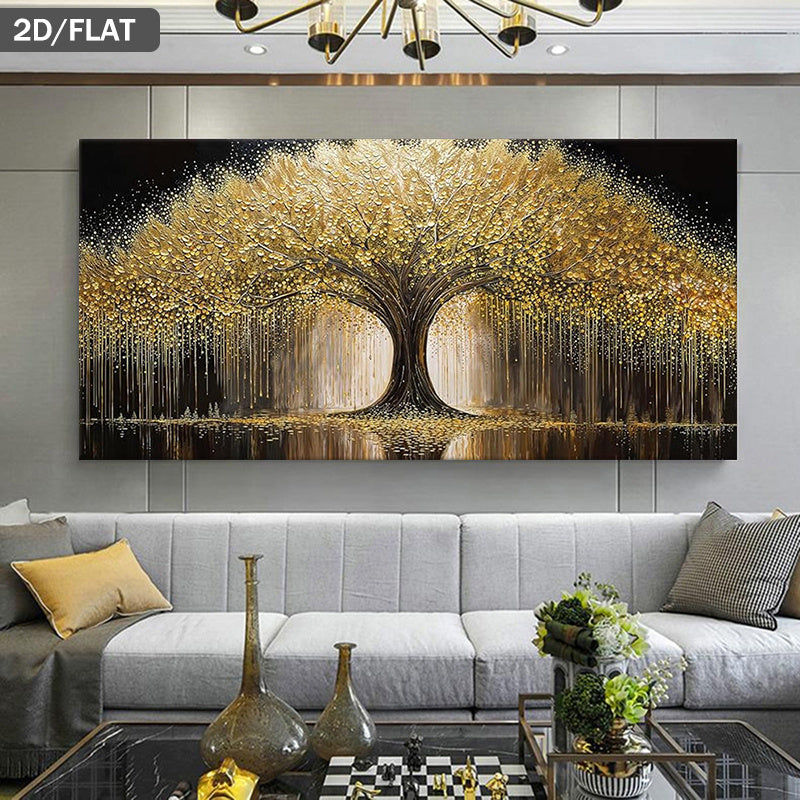 1pc Large Golden Tree of Life Frameless Canvas Wall Art - Golden & Black Tree Branches with White Leaf Pattern, 39.37"x78.74" (100x200cm) Modern Minimalist Golden Leaf Painting for Living Room, Bedroom - Luxury Home Decor Poster, 2D Flat