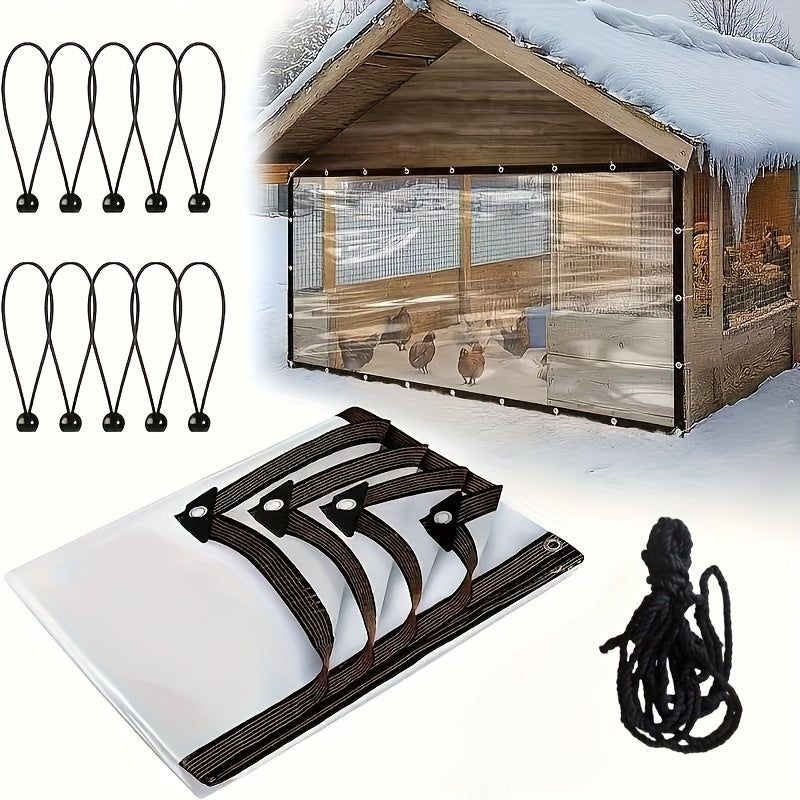 Transparent Waterproof Canopy - Perfect for patio parties, chicken coop protection, garden shade, porch rain cover, and camping waterproofing. It creates a dry space that keeps wind and rain out seamlessly