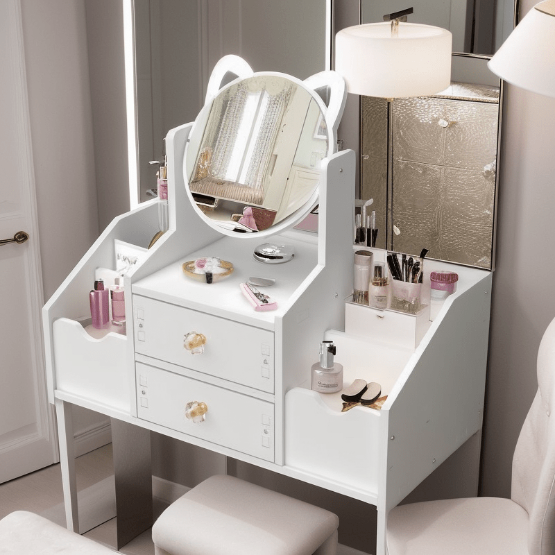 1pc Elegant White Makeup Storage Box with Golden Handle - Multi-Compartment Vanity Organizer with Decorative Drawer & Polished Surface, Space-Saving Countertop Design for Bathroom, Dressing Room, Makeup Table - Durable Plastic Cosmetic Organizer for Skin