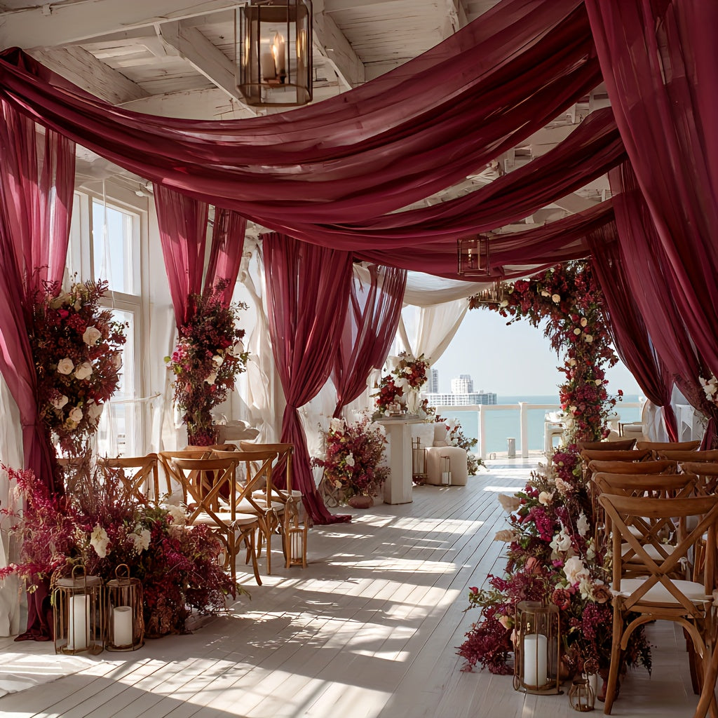 Luxurious Wine-Red Draping Decoration, 8.35 Meters High-End Wedding Decor Fabric | Polyester Transparent Material Suitable for Ceremonies / Banquets / Tablecloths / Backdrop | Ideal Gift Choice for Valentine'S Day & Weddings