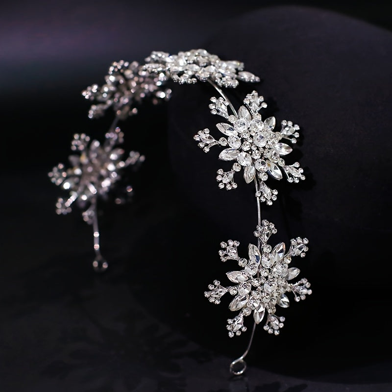 1pc Fashionable Alloy Bridal Rhinestone Headband, Snowflake Shaped Wedding Hair Accessory, Long Hair Vine Jewelry for Special Occasions, Bridal Hair Accessories