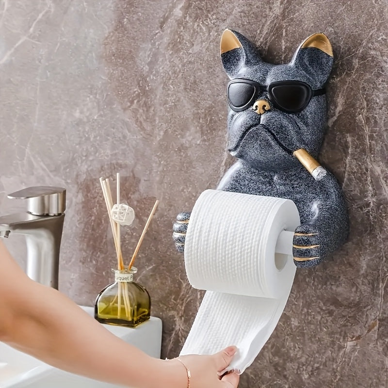 1pc Fashion Glasses Dog Tissue Holder, Cute and Practical Home Decor Inspired by Cool Fashion Glasses Dog Design, Suitable for Bathroom, Kitchen, Bedroom, Office - Self-Adhesive Resin Material, Bathroom Decor And Accessories
