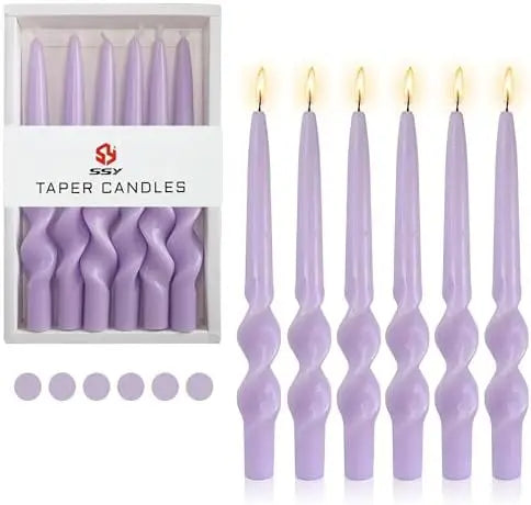6pcs 10-Inch White Spiral Taper Candles Long Candle Stick Twisted Design for Home Decor Women's Gifts (23D6P-WHITE)