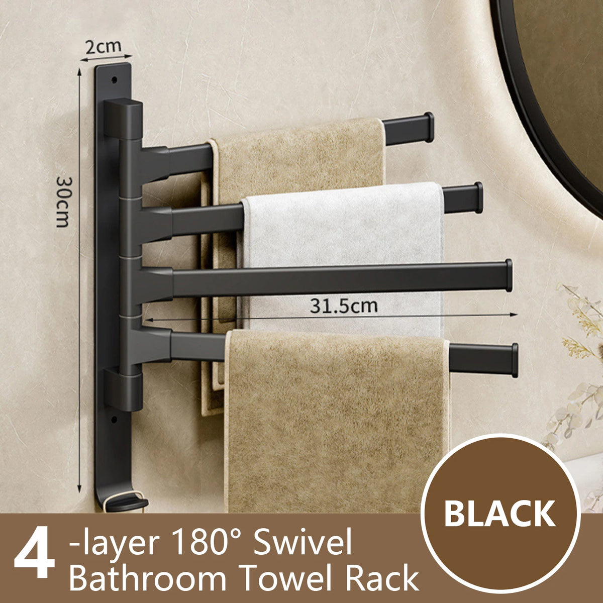 Bathroom Towel Rack Rotatable Towel Holder Space Aluminum 1/2/3/4/5-Bar Towel Hanger Kitchen Kitchen Hanging Wall Mounted