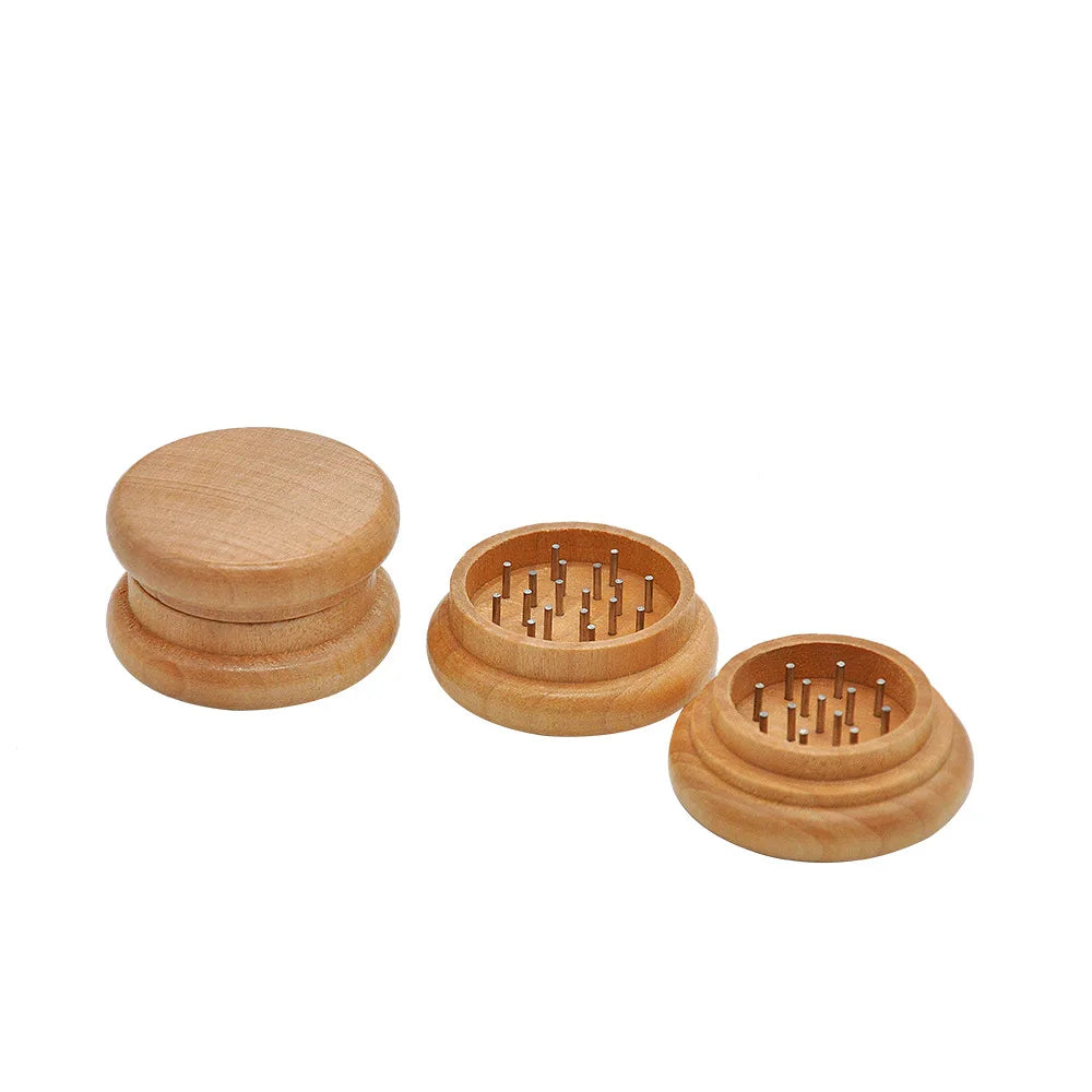2-Layers 55mm Dia Zinc Alloy Tobacco Grinder Round Wooden Herb Crusher for Kitchen Supplies DIY Cutter Smoking Accessories