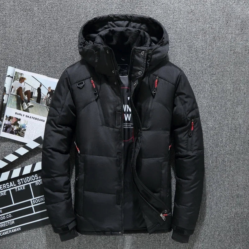 New Male Warm Hooded Windproof Winter Down Jacket Outerwear Men's Down Jacket Snow High Quality White Duck Thick Parkas