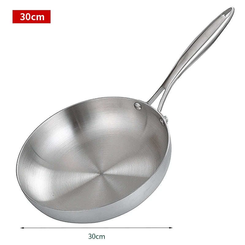 304 Stainless Steel Frying Pan, NonStick Pan Fried Steak Pot Uncoated Kitchen Cookware For Gas Stove and Induction Cooker
