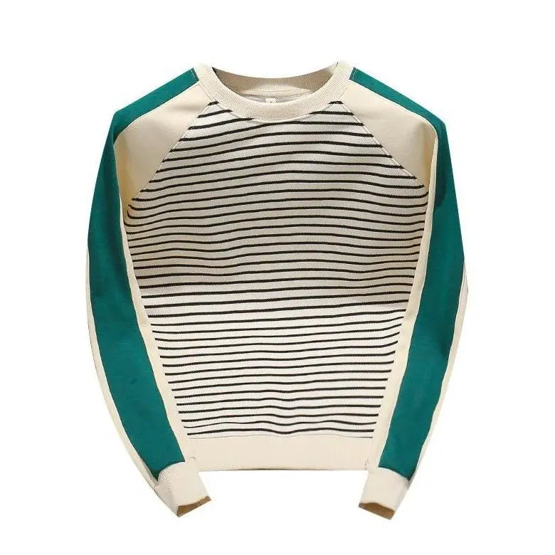 New Men's Hoodie with Striped Print Fashionable Long Sleeves Slim Fit and Slimming Round Neck Top