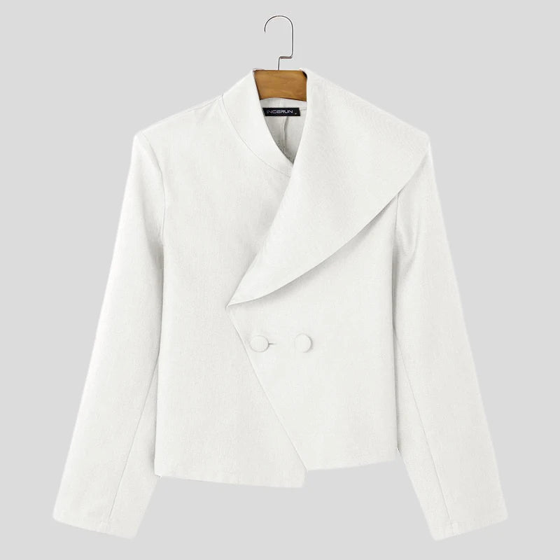 Casual Stylish Style Tops INCERUN New Men Asymmetrical Collar Suit Handsome Male Solid All-match Loose Long Sleeved Blazers 2025