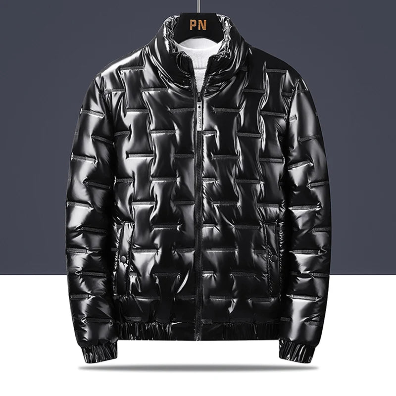 Autumn and winter men's cotton coat hooded jacket with shiny surface, personalized warm jacket, outdoor sports warm cotton coat,