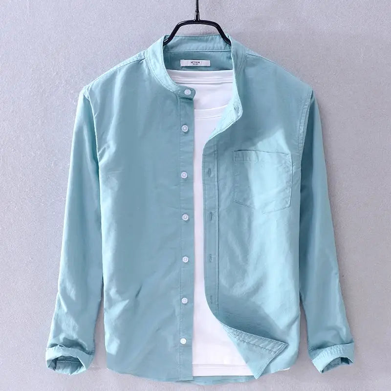 Spring Autumn New Solid Color Fashion Stand Collar Shirt Man High Street Casual Loose Button Long Sleeve Pure Cotton Cardigan