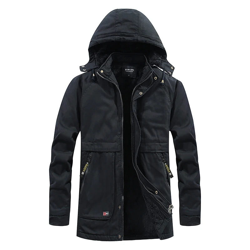 Men Winter Cotton Thick Warm Parkas 2024 New Hot Waterproof Fleece Jacket Coat Men Brand Outwear Fashion Hooded Casual Parka Men