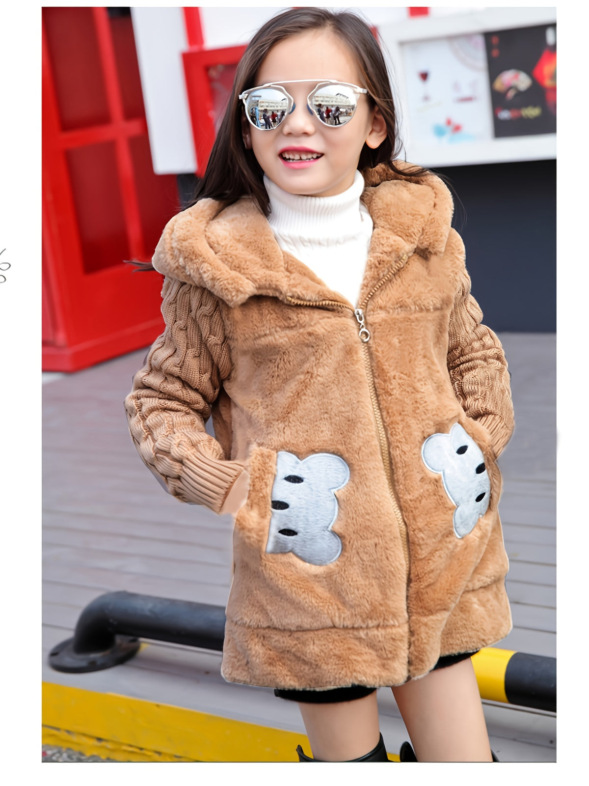Girls' Autumn and Winter Fashion Hooded Embroidery Jacket Thickened Warm Coat