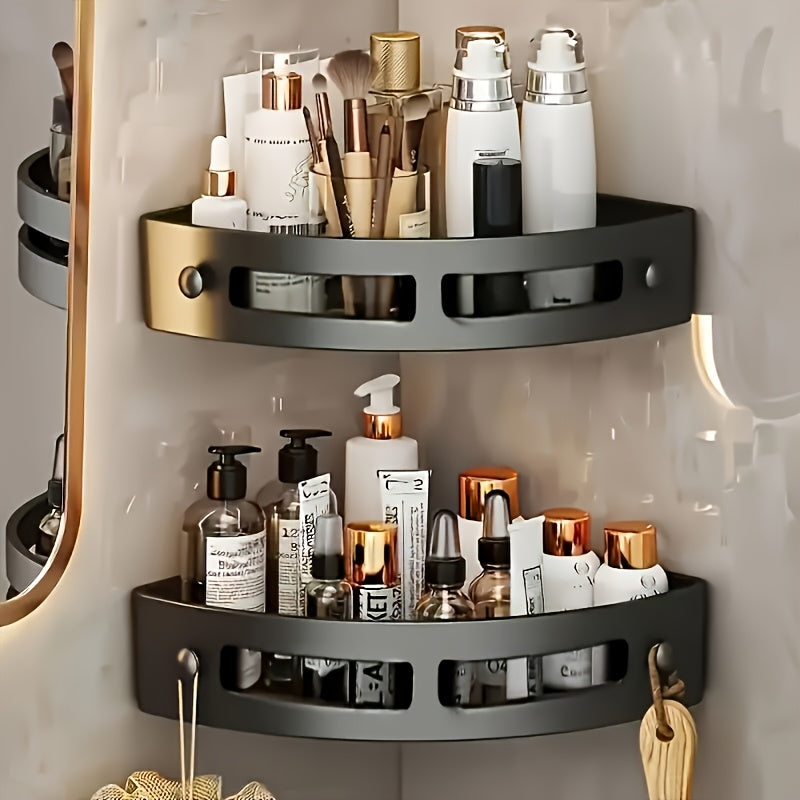 3pcs Heavy-Duty Plastic Corner Bathroom Shelf Set - Black Wall-Mounted Shower Organizer with Curved Shelves, Space-Saving ABS-Like Shelving System for Shower, Bathtub, Kitchen (No Metal, Easy Install) - Holds Toiletries & Bottles