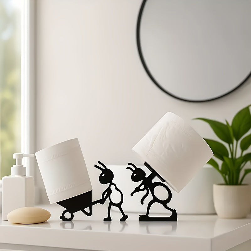 2pcs Ant-Shaped Tissue Holder | Cute Modern Animal Design, Minimalist & Practical Style | Durable Material, No-Drill Installation, Tool-Free Setup | Space-Saving Organizer for Bathroom/Kitchen Rolls, Countertop/Cabinet Use | Rustproof & Scratch-Resi