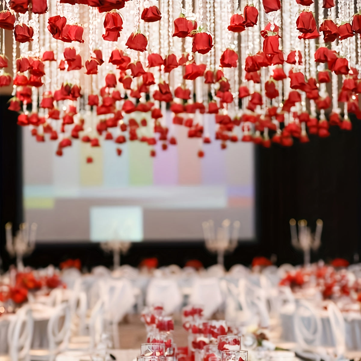111pcs Red Rose Waterfall Set - Includes 100 Artificial Roses, 1 Roll Transparent Rope & 10 Sticky Hooks, Valentine'S Day Wedding Party Bridal Shower Birthday Room, Durable Plastic Flowers For Elegant Romantic Atmosphere Setup, Event Arrangement