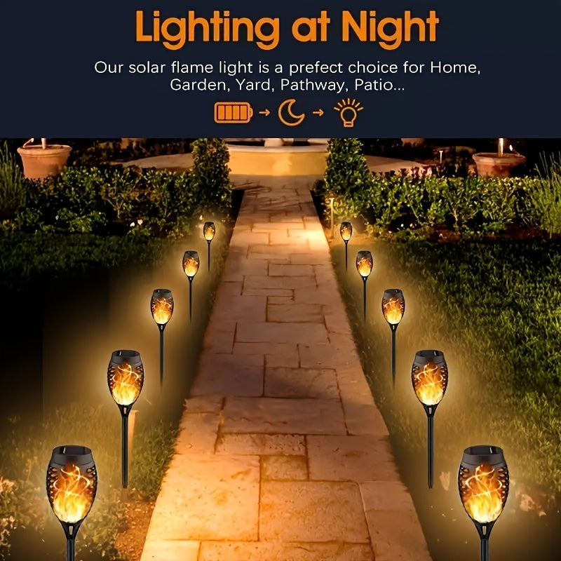 12pcs Solar Torch Lights with Flickering Flame, Outdoor Garden and Pathway Decor, Matte Finish Plastic, Automatic On/Off Light Sensor, Solar-Powered Nickel Battery, Garden Lighting | Sleek Outdoor Lighting | Durable Plastic Body