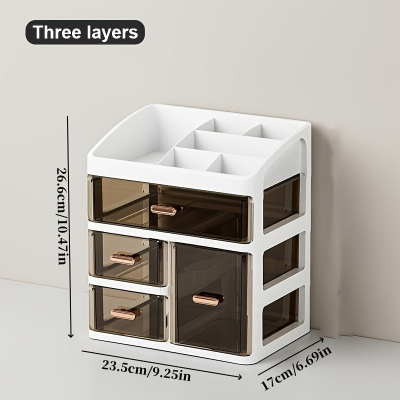 Cosmetic Storage Box, Large Capacity with Drawer Dustproof Skincare Display Rack, No Assembly Desktop Organizer, Suitable for Perfume, Cream, Face Mask, Home Storage Essential, Cream Storage, Mask Organizer, Spacesaving Rack, Sleek Storage, Plastic