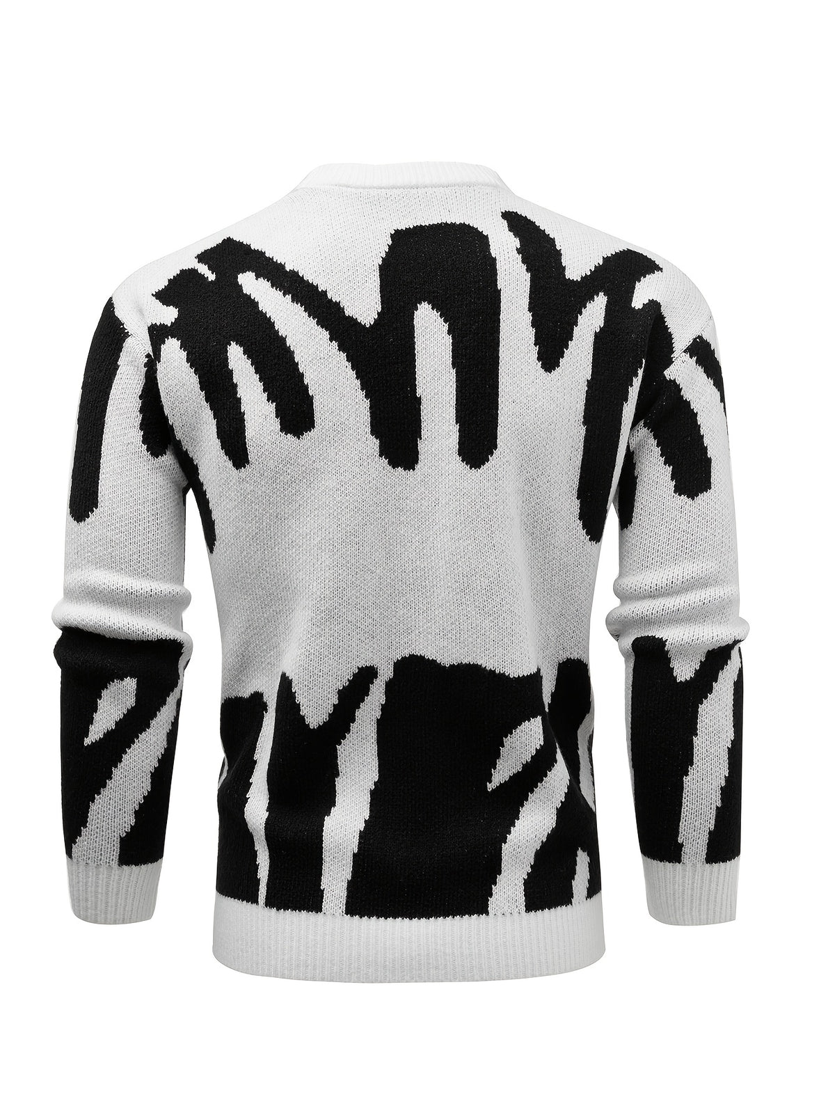 Men's Black & White Zebra Stripe Knit Sweater - Oversized Round Neck Long Sleeve Winter Pullover, Black & White Striped Sweater for Men, Casual & Formal Outfits, Relaxed Fit Fall Winter Warm Sweater with Double-Layer Design, Drop Shoulder Sleeves, and Me