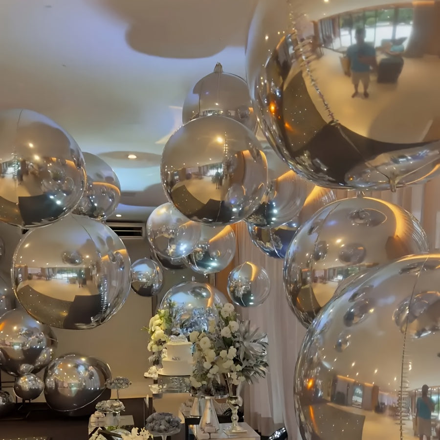 39pcs Silvery 4D Balloon Set, 25.4/55.88/81.28 cm Silvery Mirror 4D Aluminum Film Ball, Suitable for Wedding Decoration, Birthday Party Decoration, Valentine's Day Proposal Confession, Anniversary, Anniversary Celebration, Photography Props Balloons, Per