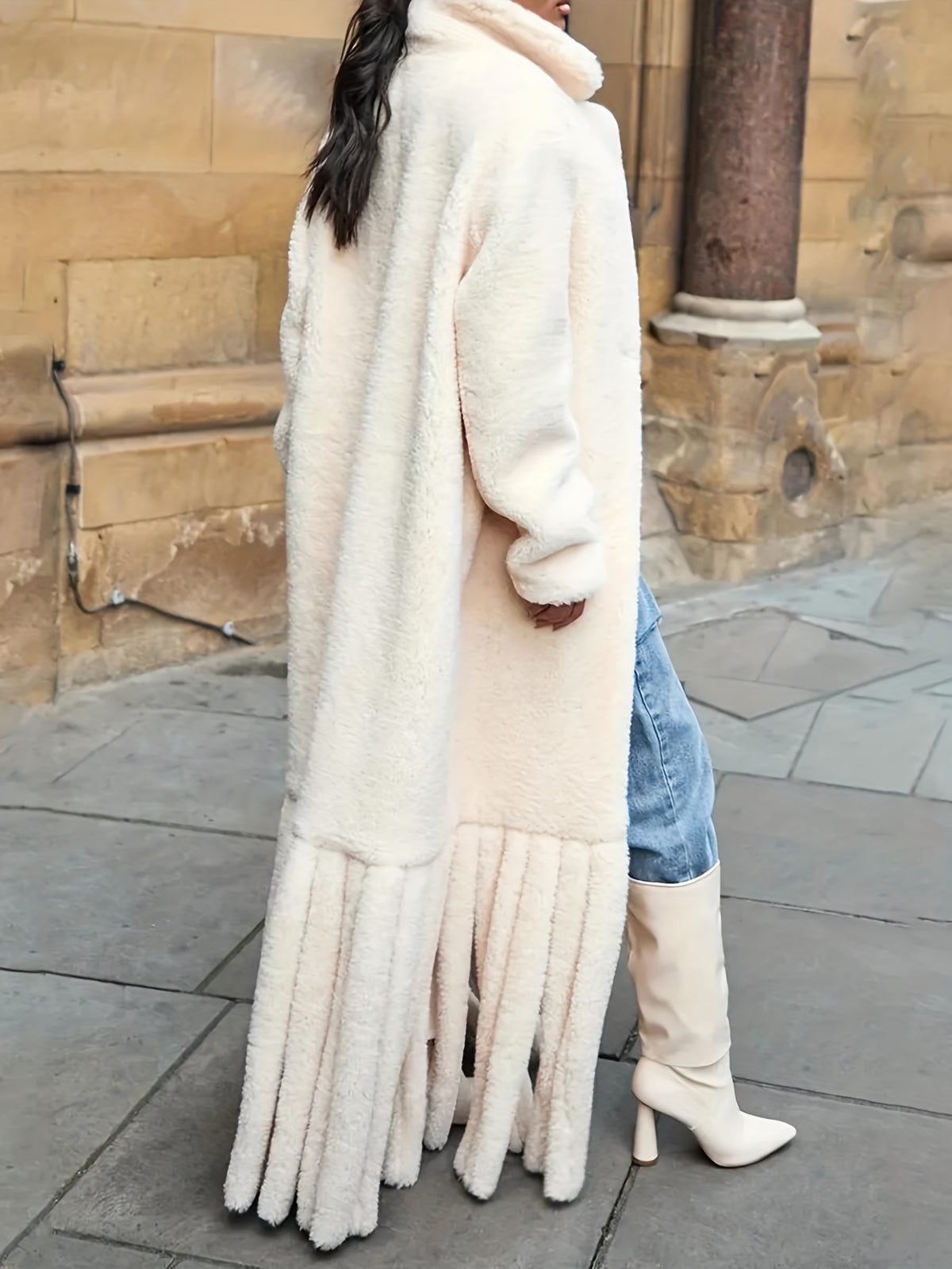 Women'S Elegant Winter Coat - Long Sleeve Tassel Hem, Non-Stretchy H-Line Silhouette, Chic Outerwear for Fall/Winter, Office, Party, Fashionconscious Women, Highquality Material, Fashion Lovers, Stylish Jacket, Durable Construction