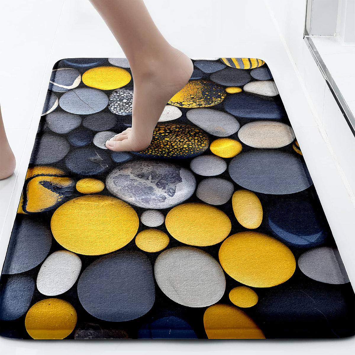 3pcs Pebble Pattern Bathroom Rug Set - Non-Slip, Machine Washable, Woven Polyester Bath Mat with Rubber Backing, Includes Bath Mat, U-Shaped Mat, Toilet Seat Cover, 600gsm, 1.2cm Thick
