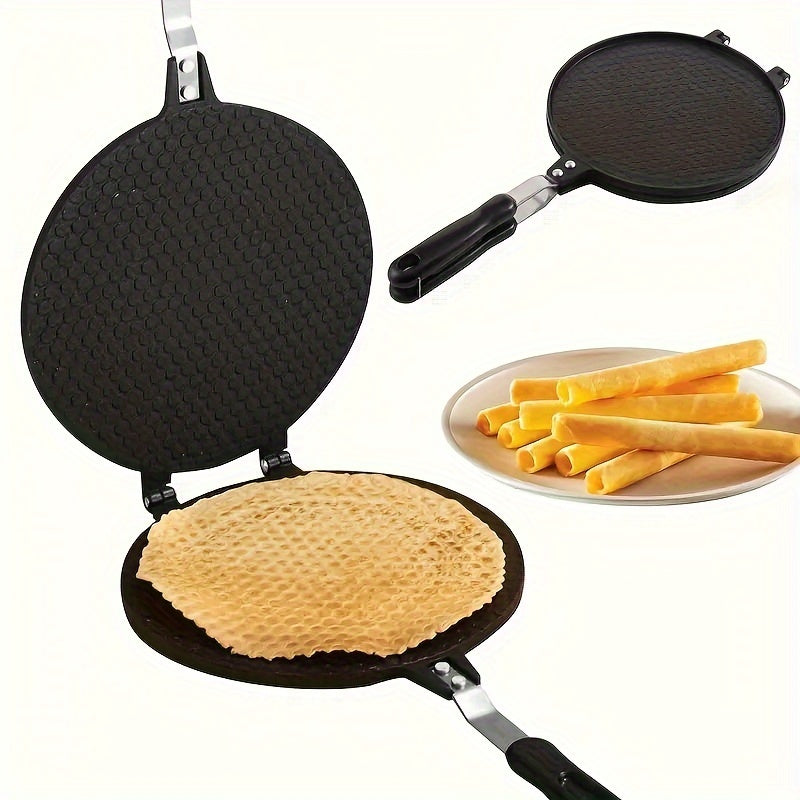 Non-Stick Waffle Cone Iron Maker Machine - Heavy-Duty Construction, Compatible with Gas Stoves, Even Heat Distribution, Anti-Scald Handle Hook for Commercial & Home Kitchen, Ice Cream Cones, Egg Rolls, Pancakes - Easy-Clean Surface, No Electricity Needed