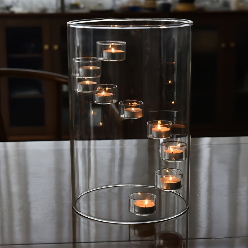 Large Multi-Candle Holder | Windproof Design, Candlelight Dinner Essential | Home Gathering/Outdoor Patio/Festival Decoration, Romantic Creative Decor, Candle Holder, Candlestick For Center Table, Elegant Candle Holder, Candle Stand, Tea Candle Holder, C