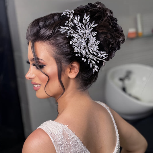 Vintage Elegant Rhinestone Hair Accessories, Oblong Shaped Wedding Dress Inset Style Headwear with Tassel, Beaded, Flowers, Alloy Material, Solid Color Printing, Valentine'S Day Gift