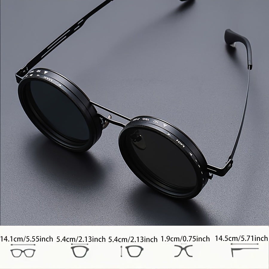 Stylish Rotating Lens Unisex Glasses - Punk Style Round Frame Design, Adjustable 1-9 Gears, Durable Zinc Alloy & PC Material, Lightweight & Comfortable for Men & Women, Perfect for Casual Attire, Everyday Fashion Glasses | Bold Fashion Accessory | Durabl