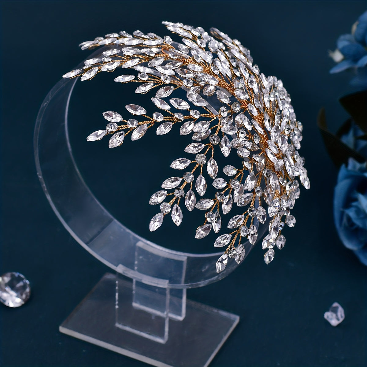 Elegant Bohemian-Inspired Leaf & Floral Headpiece with Sparkling Rhinestones - Curved Hairband for Weddings, Parties, and Formal Events, Wedding Hairpiece | Floral Hairband | Sparkling Embellishments, Wedding Hair Accessories
