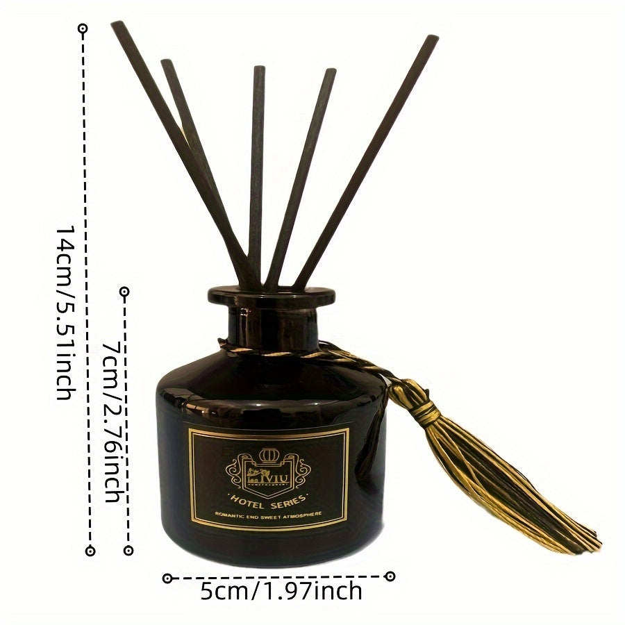 1pc Elegant Glass Fragrance Diffuser with Black Bottle & Tassel – Versatile Air Freshener for Bathroom, Home, Car, and Outdoor Use, Aromatherapy Diffuser