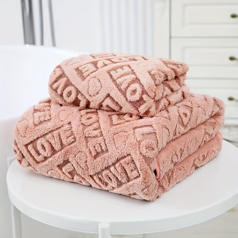 2pcs Love Texture Bath Towel Set, Thickened Absorbent Face Towel, Soft Light Beige-friendly Bath Towels - 1pc Bath Towel + 1pc Hand Towel, Bathroom Supplies, Home Supplies, Quick-drying Absorbent Towels for Bathroom, Bathroom Supplies, Household Hotel an