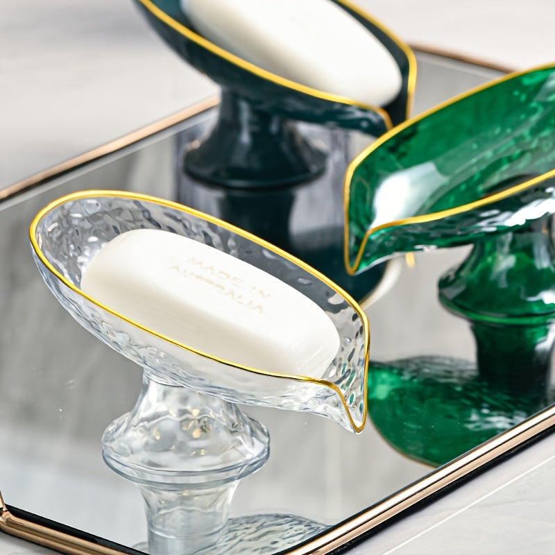 1pc Oval Soap Dish with Drainage Holes - Durable Plastic Bathroom Organizer, Green & White Modern Design for Soap, Toothbrushes & Toiletries Storage, Countertop or Sink Accessory, Soap And Toothbrush Holder, Decorative Drainage Feature