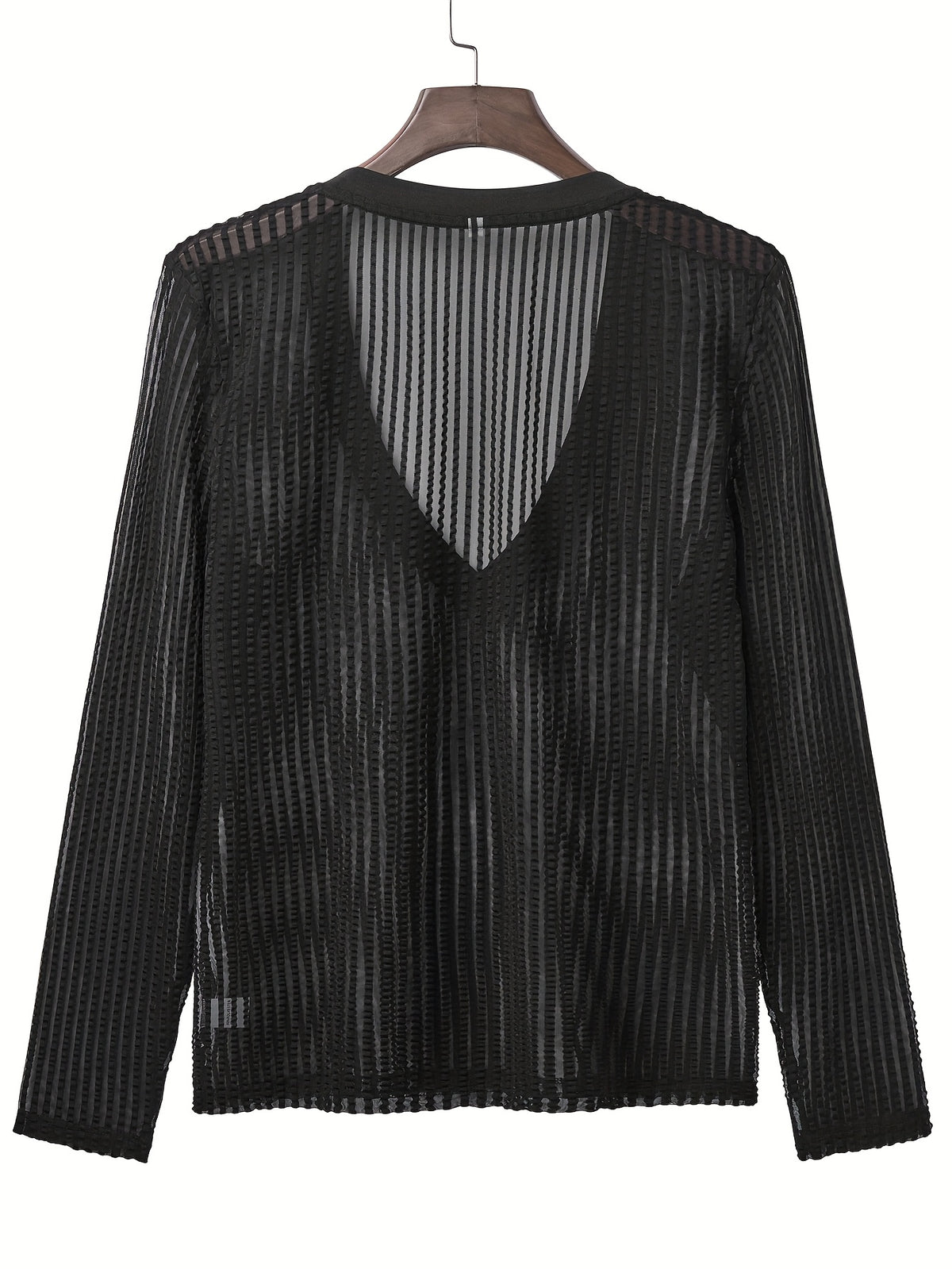 Men's Slim Fit Textured V-Neck Long-Sleeve Semi-Sheer Mesh Stretch Soft Breathable Perforated Trendy Sports Outdoor Sexy-Looking Tee