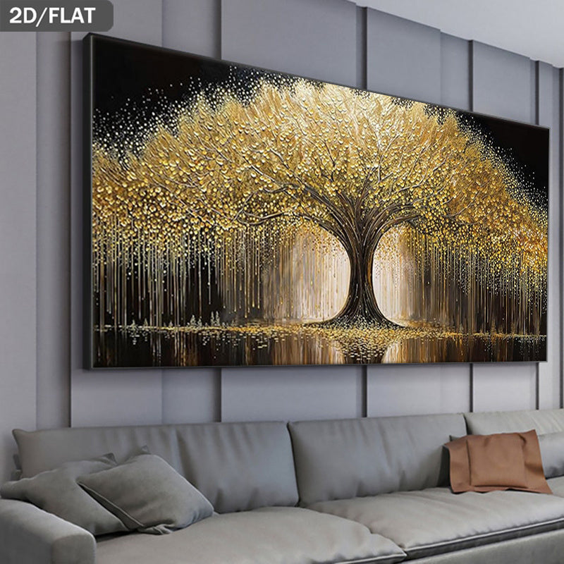 1pc Large Golden Tree of Life Frameless Canvas Wall Art - Golden & Black Tree Branches with White Leaf Pattern, 39.37"x78.74" (100x200cm) Modern Minimalist Golden Leaf Painting for Living Room, Bedroom - Luxury Home Decor Poster, 2D Flat