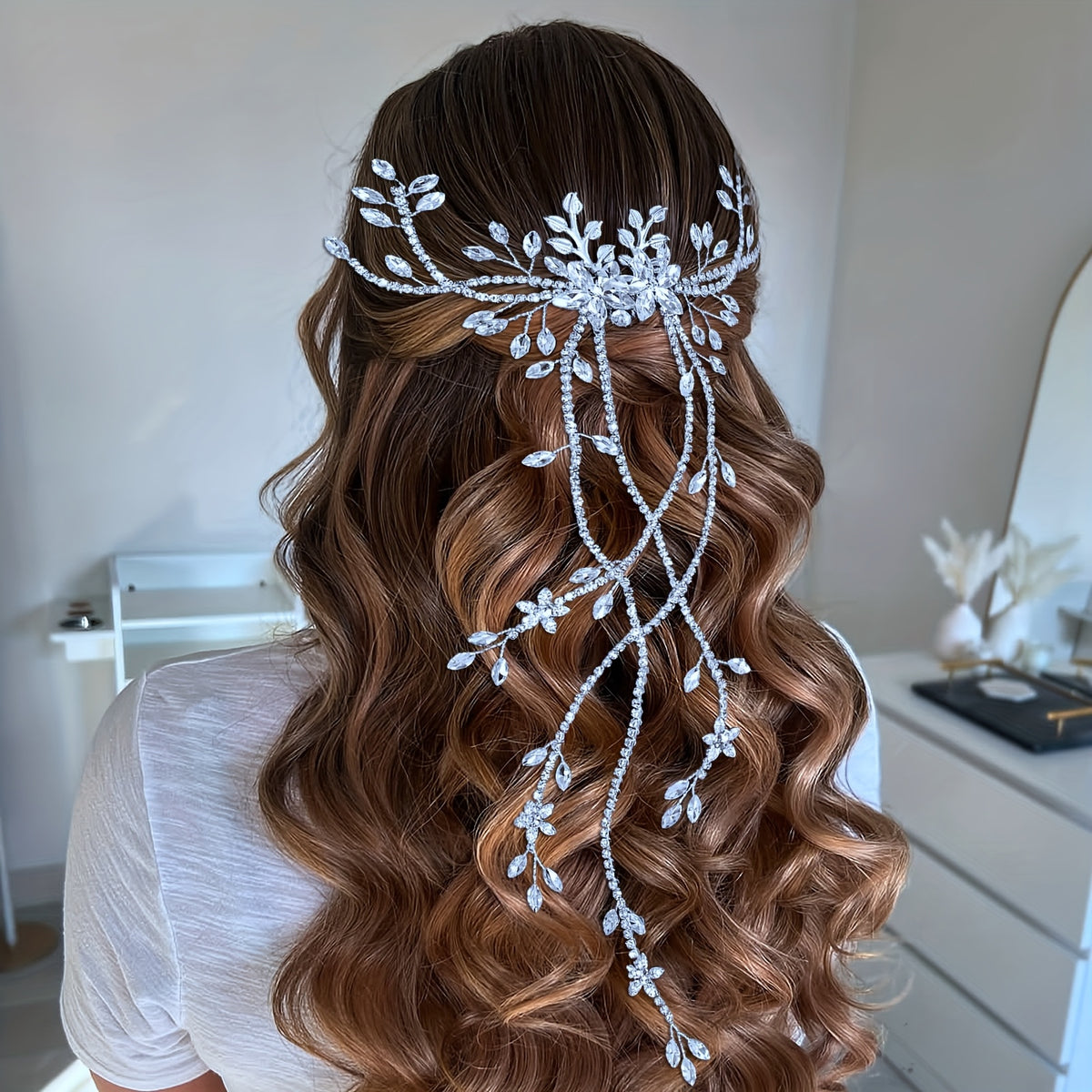 Silvery Rhinestone Wedding Fashion Waterfall Style Bridal Bridesmaid Red Elegant Tassel Hair Accessory Handmade Ladies Dating Festival Headpiece HP873