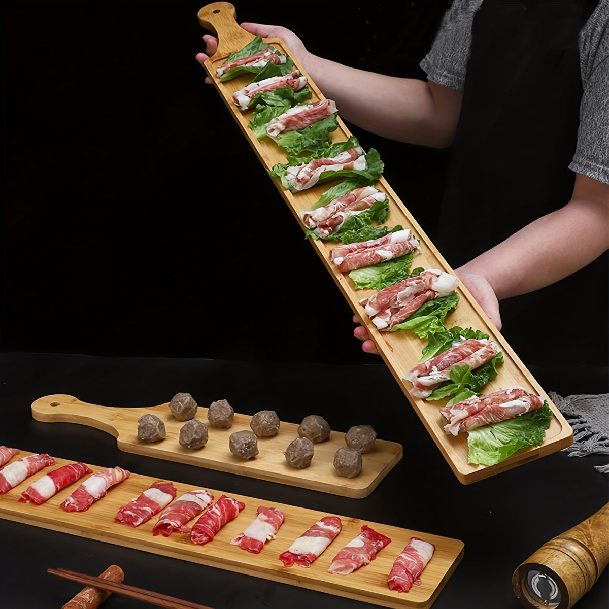 Single Serving Tray - Long Rectangular Sturdy Natural Board for Hot Dishes, Steak, Starters - Ideal for Kitchen And Restaurant Use