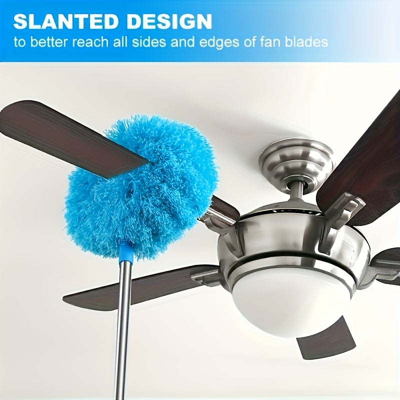 Ceiling Fan Dust Collector with Retractable High Reach & -Slip Lock - Detachable Brush Heads, Feather Duster Attachment, Machine Washable - -Free Operation for RV, Home, Ceiling & Glass Cleaning - Ideal for Bedrooms, Bathrooms, Kitchens (No /Easy Install