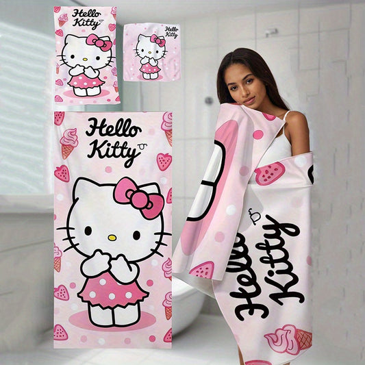3pcs Sanrio for hello kitty Microfiber 400gsm Bath Set, Absorbent Towel with Cute Pattern, Non-Shedding Ultra-Soft Pool and Beach Towels for Bathroom Decor, Wash Cloths, Bath Towel For Body, Bath Towel For, for Hello Kitty Towel, Large Bath Towel On