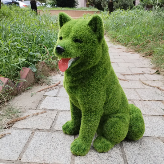 1pc Resin Green Velvet Coated Dog Decorative Statue, Perfect for Garden, Yard, Patio, Or Lawn Decoration, Ideal Easter Gift. Parkour Decor