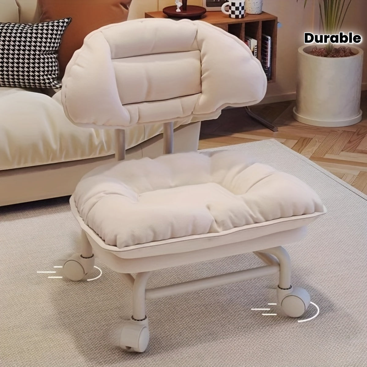Modern White Swivel Stool with Wheels - Ergonomic Lazy Backrest Chair, Comfortable Cushion & Durable Plastic Frame, Easy Assembly for Living Room, Bedroom, Office - Home Decor Furniture, Chair for Living Room, Bedroom Seating, Sleek Design, Sturdy Constr