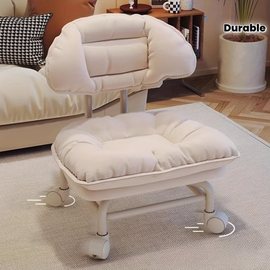 Modern White Swivel Stool with Wheels - Ergonomic Lazy Backrest Chair, Comfortable Cushion & Durable Plastic Frame, Easy Assembly for Living Room, Bedroom, Office - Home Decor Furniture, Chair for Living Room, Bedroom Seating, Sleek Design, Sturdy Constr